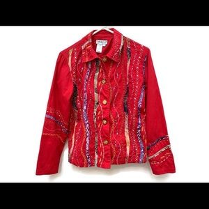 Coldwater Creek Shirt Jacket, Red Embroidered, XS